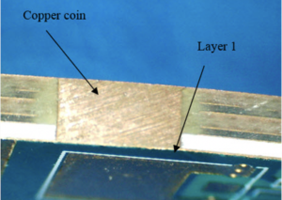 Cavtiy or routing zone embedded by copper coin Cavtiy or routing zone embedded by copper coin